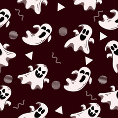 cute white ghost seamless pattern object wallpaper with design dark red.