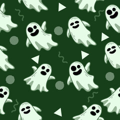 cute white ghost seamless pattern object wallpaper with design dark green.