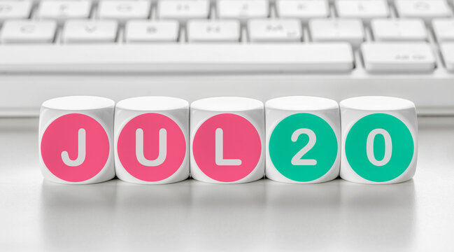 Letter dice in front of a keyboard - July 20