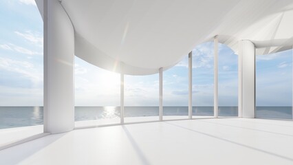 Fototapeta premium Architecture background empty interior with curved windows 3d render