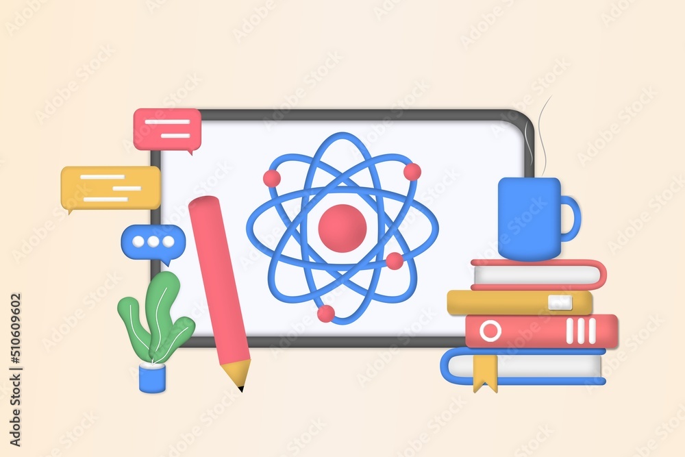 Poster modern 3d online education for banner website. page template vector illustration of e-learning, inte