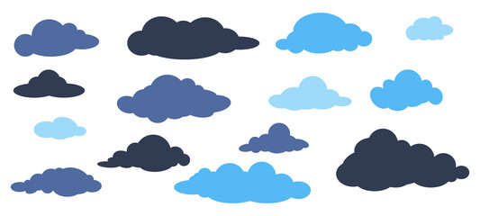 Fototapeta na wymiar Cloud. Abstract white cloudy set isolated on blue background. Vector illustration