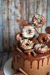 chocolate cake with donuts