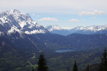 Fototapeta premium View from Kramerspitz mountain to Garmisch-Partenkirchen, Upper Bavaria, Germany