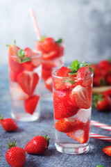 Fresh strawberry drink with ice	