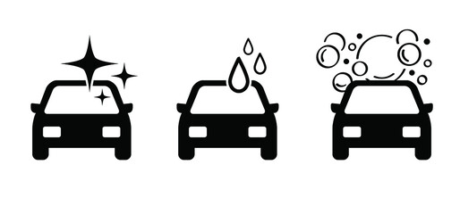 Carwash pictogram or logo. Cartoon Car wash soap, sparkling water, water drops and  bubbles.  Service for polishing, cleaning, waxing the auto. services and equipment of washing the car.