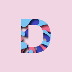 Colorful letter D in paper cut effect. 3D design. Vector illustration.