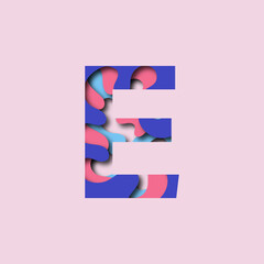 Colorful letter E in paper cut effect. 3D design. Vector illustration.