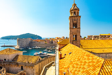 Fototapeta na wymiar Panorama Dubrovnik Old Town roofs. Europe, Croatia