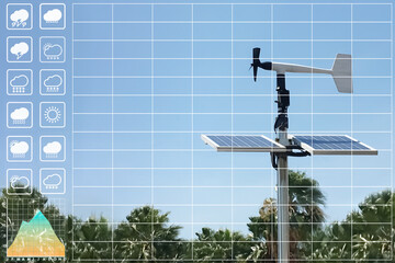 Weather station equipment for meteorology research to collect data of wind speed and direction with...