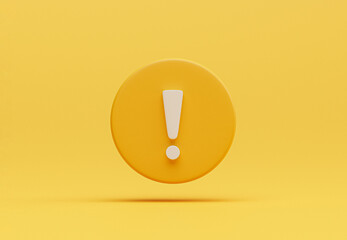 Realistic yellow caution warning sing on yellow background for attention exclamation mark traffic sign by 3d render illustration.