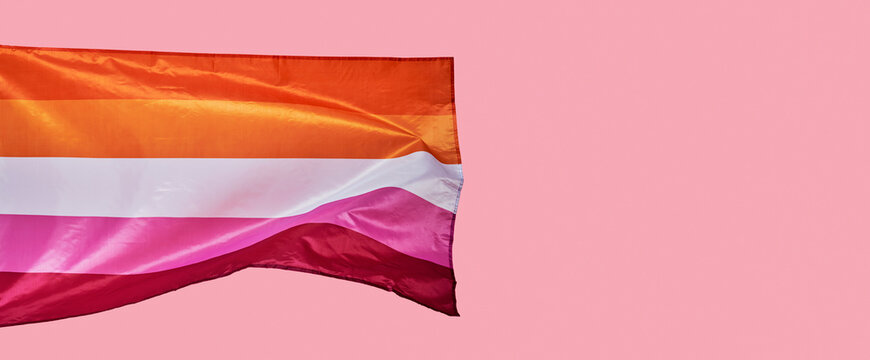 detail of a lesbian pride flag, banner format