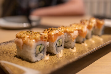 Delicious Japanese Food serve on Plate at Japanese Restaurant