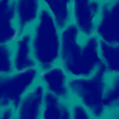 Abstract tie dye seamless pattern in blue and green colored stains. Blurred watercolor spots. Water ripple