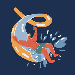 Cartoon vector illustration of man on water slider at the beach