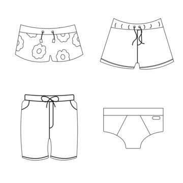 A set of silhouettes of men's swimsuits in the style line. Vector illustration