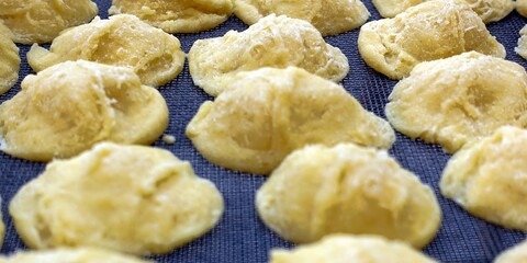 Close-up image of fresh handmade Apulian orecchiette pasta. Typical Italian pasta recipe