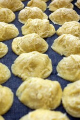 Close-up image of fresh handmade Apulian orecchiette pasta. Typical Italian pasta recipe