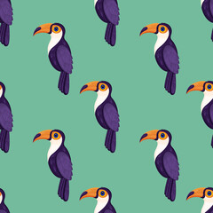 Seamless texture with tropical bird toucan. Pattern vector illustration.