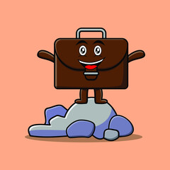 Cute cartoon Suitcase character standing in stone vector illustration in concept flat cartoon style