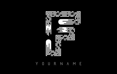 White F letter logo concept. Creative minimal monochrome monogram with lines and finger print pattern.