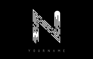 White N letter logo concept. Creative minimal monochrome monogram with lines and finger print pattern.