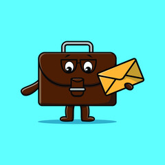 Cute cartoon suitcase holding envelope with cartoon vector illustration style