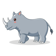 Cartoon Rhino isolated on White Background, Rhino Mascot Cartoon Character. Animal Icon Concept White Isolated. Flat Cartoon Style Suitable for Web Landing Page, Banner, Flyer, Sticker, Card