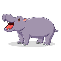 Cartoon Hippo isolated on White Background, Hippo Mascot Cartoon Character. Animal Icon Concept White Isolated. Flat Cartoon Style Suitable for Web Landing Page, Banner, Flyer, Sticker, Card