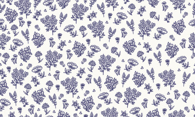Beautiful seamless floral indigo vector pattern