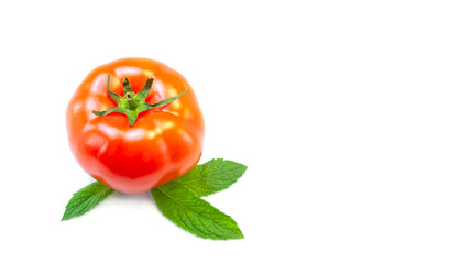 Fresh red tomatoes on a white background. Close-up, design, banner.