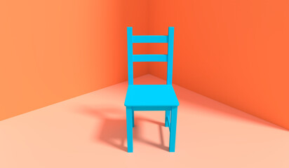 3d illustration, chair, red background, copy space, 3d rendering.