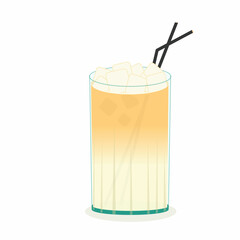 Flat illustration of transparent glass with summer cold coffee drink - ice latte
