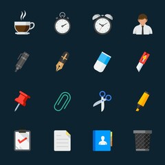 Business and Office Icons with Black Background