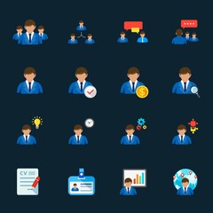 Management and Human Resource Icons with Black Background	