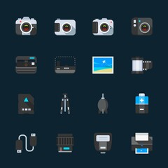 Camera and Camera Accessories Icons with Black Background