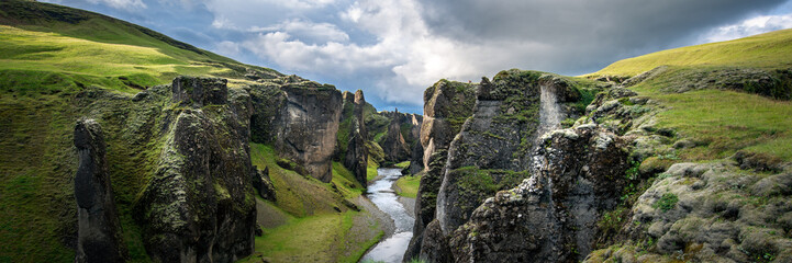 Fototapeta na wymiar Panorama of Fjadrargljufur canyon in South of Iceland