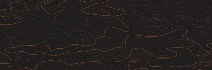 The topographic map contour in brown lines and contours isolated on black background