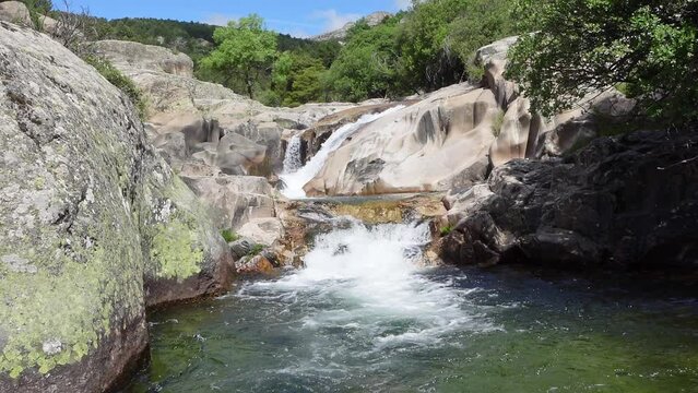 Fresh water waterfalls in the Sierra de Guadarrama in Madrid, Spain.