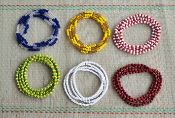 photographic image, set of necklaces of the different orishas of the Afro-Cuban Yoruba religion