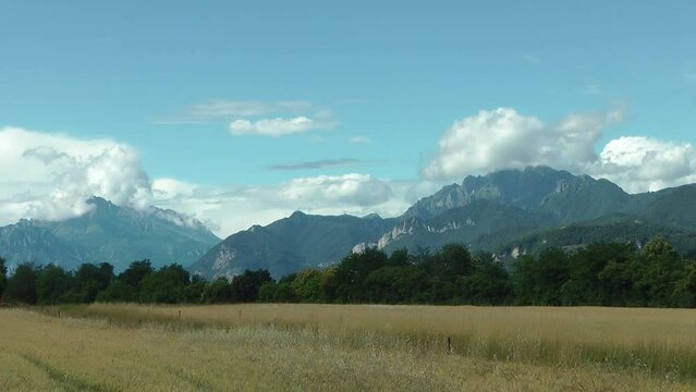 Lombard Prealps seen from the Adda valley, near Imbersago (Italy)