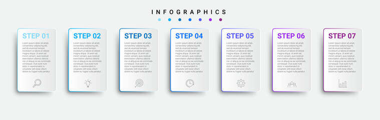 timeline infographic design with icons and 7 options or steps. infographics for business