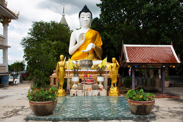 Ancient ruin buddha statues for thai people travelers travel visit and respect praying with...