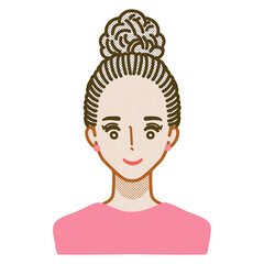 微笑むお団子ヘアの女性のイラスト