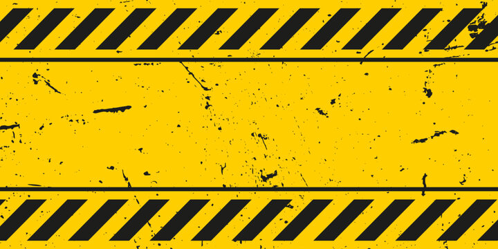 Warning striped black and yellow  line grunge texture background template. Construction safety sign banner design.