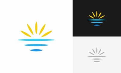 sea sun and waves logo design