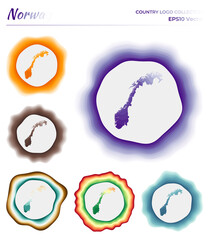 Norway logo collection. Colorful badge of the country. Layers around Norway border shape. Vector illustration.