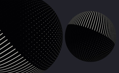 two floating globes in black and white