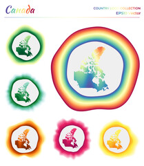 Canada logo collection. Colorful badge of the country. Layers around Canada border shape. Vector illustration.