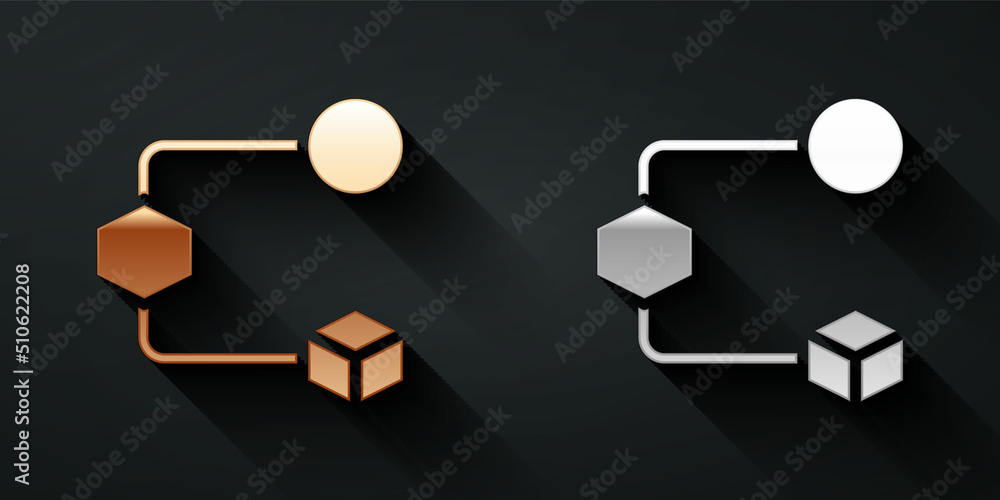 Poster gold and silver isometric cube icon isolated on black background. geometric cubes solid icon. 3d squ